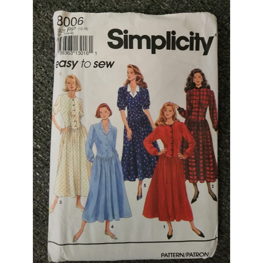 Simplicity Sewing Pattern‎ #8006 Misses Petite Dress Size PP 12-18 Uncut